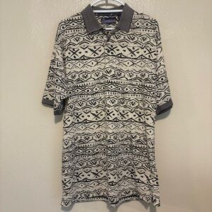 Island 2 Island By WR Gass Large Short Sleeve Classic Polo Tan/Black Aztec Print